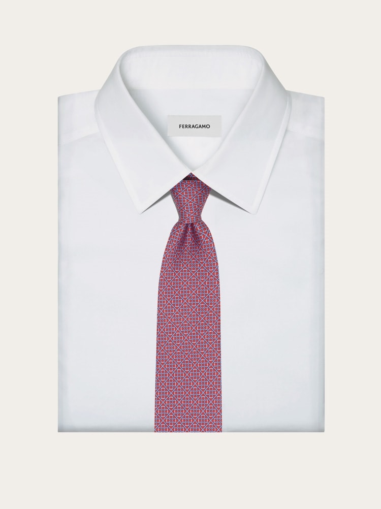 Square Gancini print silk tie Gallery image 4