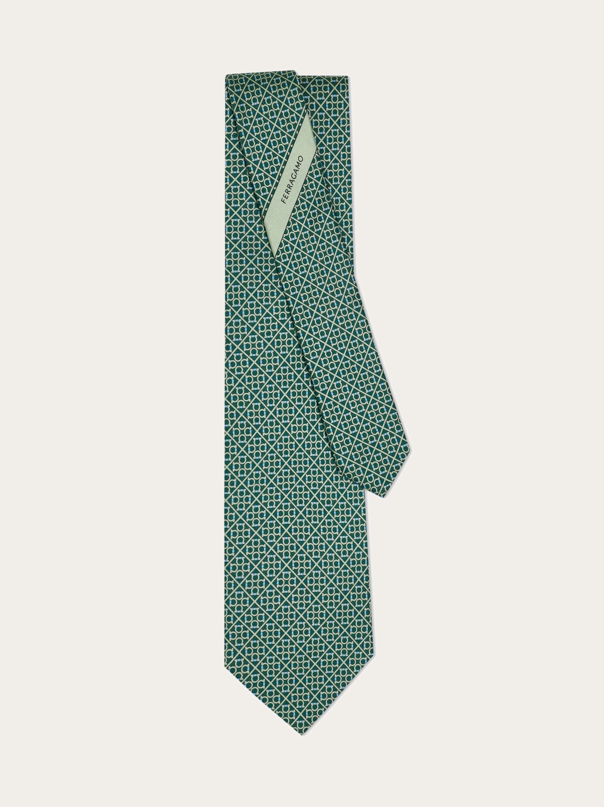 Salvatore Ferragamo/フェラガモ/グリーン/小紋/ネクタイ Square Gancini print silk tie - Men | Ferragamo