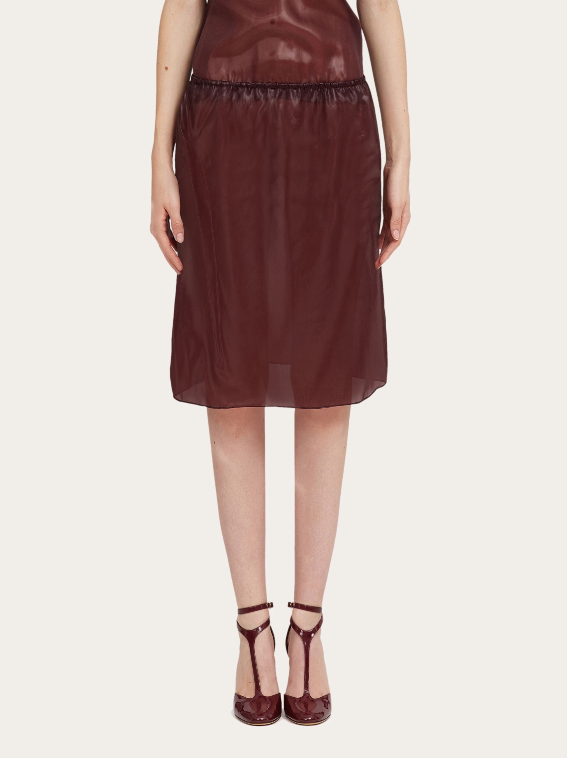 スカート SALVATORE FERRAGAMO BURGUNDY NYLON BLEND SKIRT Salvatore Ferragamo Burgundy Giraffe Pattern Leather Pencil