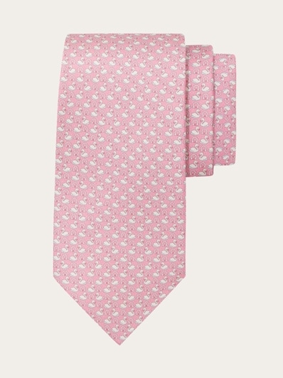 Swan print silk tie