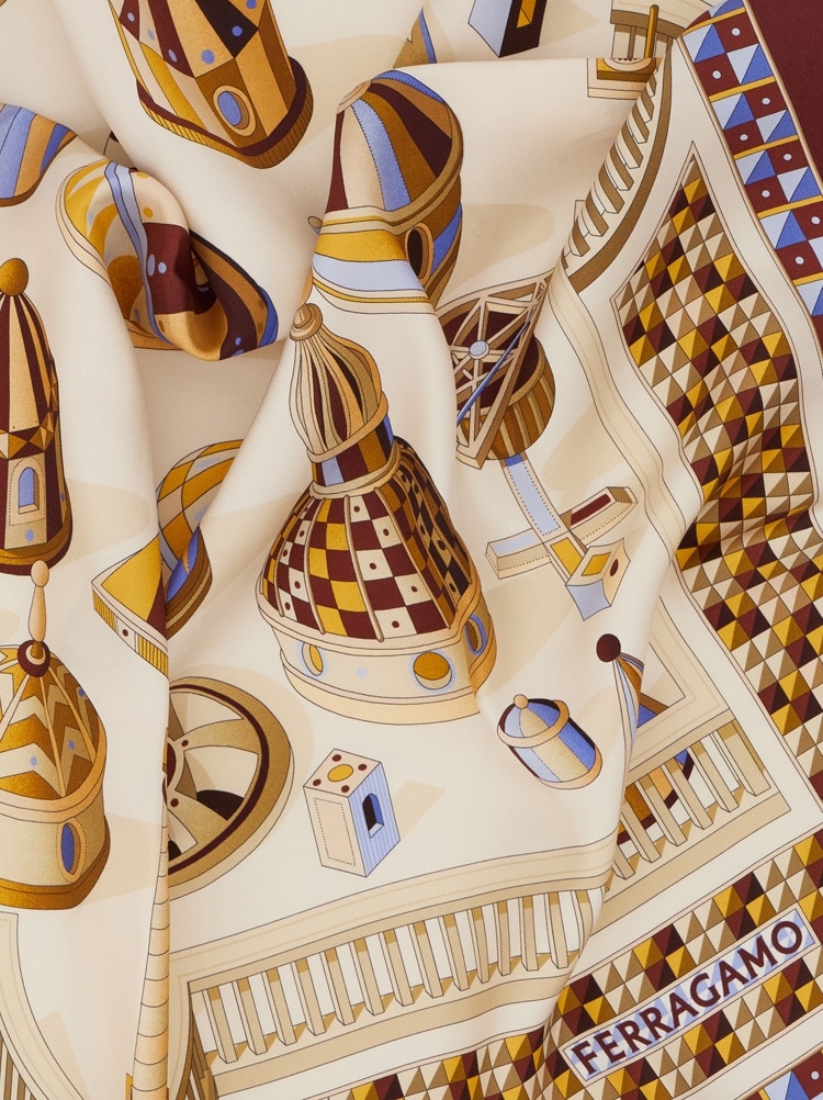 Geometrical renaissance print silk scarf Gallery image 2