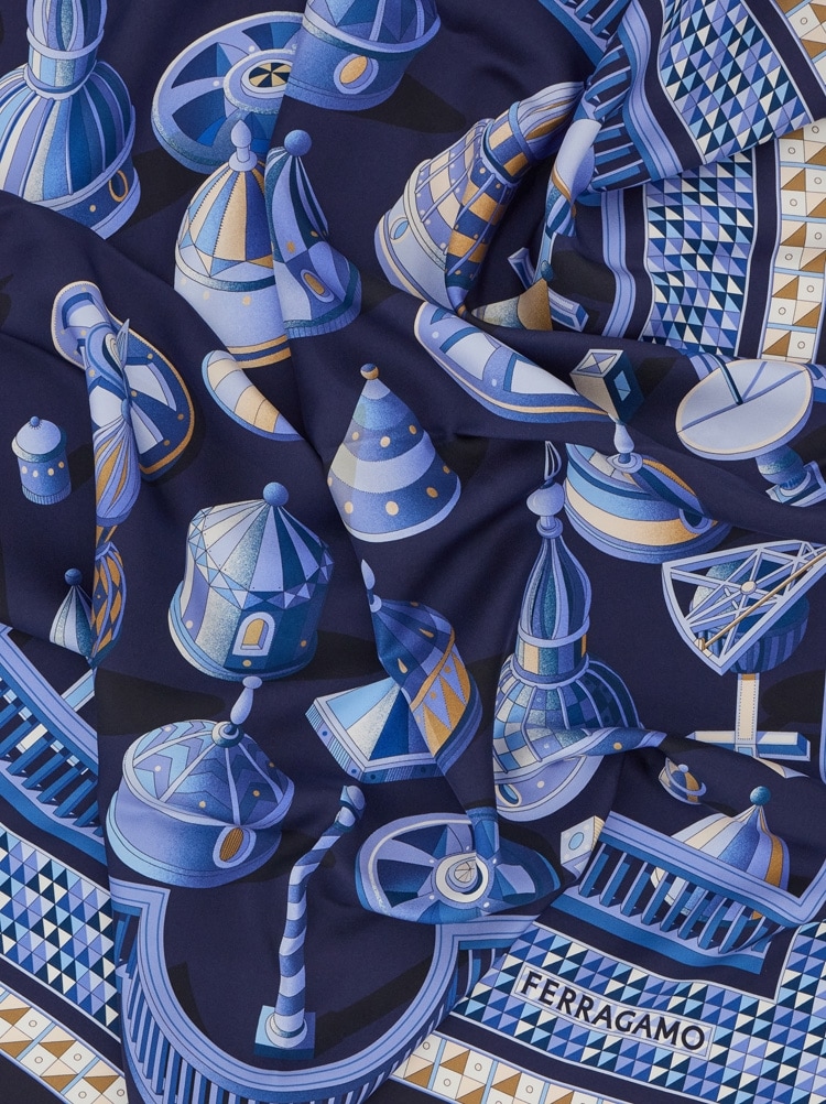 Geometrical renaissance print silk scarf Gallery image 2