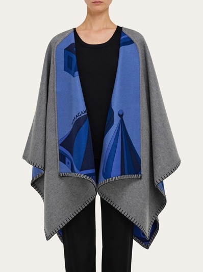 ポンチョ・ケープ Ferragamo Nadir Print Reversible Cape In Cah Geometrical renaissance print reversible cape - Women