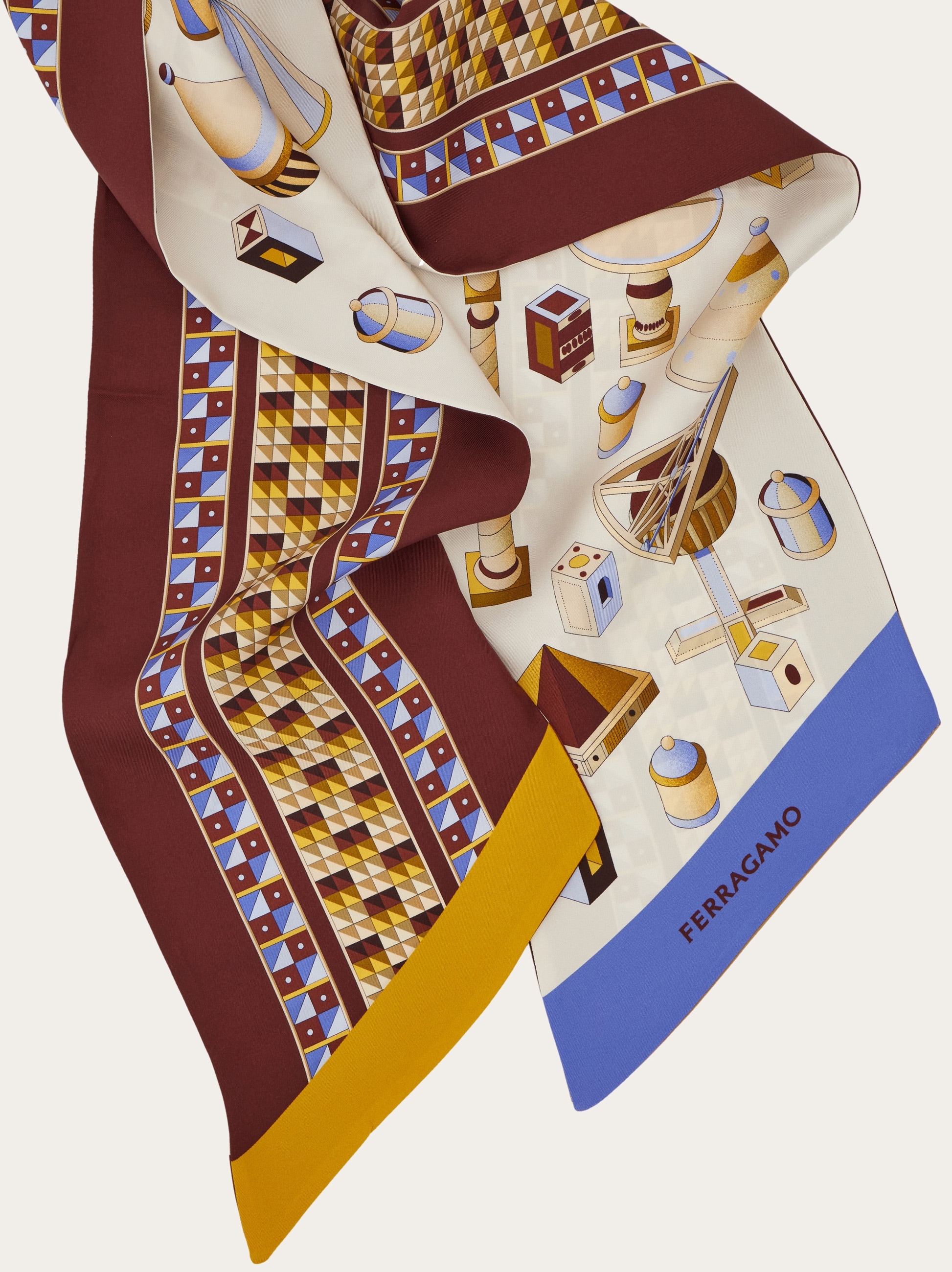 スカーフ FERRAGAMO Bandeau 'Gravure' print (785720 AZZURROMARRONE) Gravure print silk mini bandeau - Women | Ferragamo