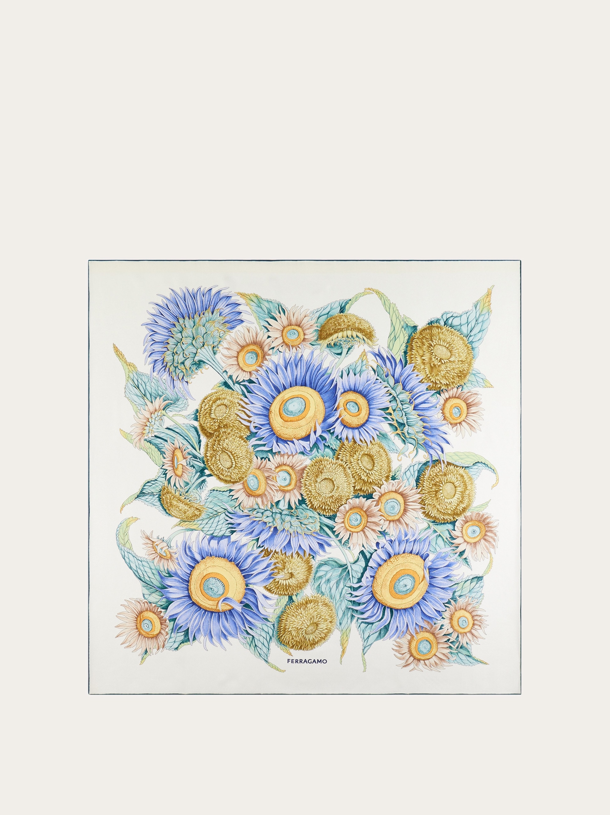 ★Ferragamo★ ストール シフォン 花柄 グリーン Sunflower print silk scarf - Women | Ferragamo