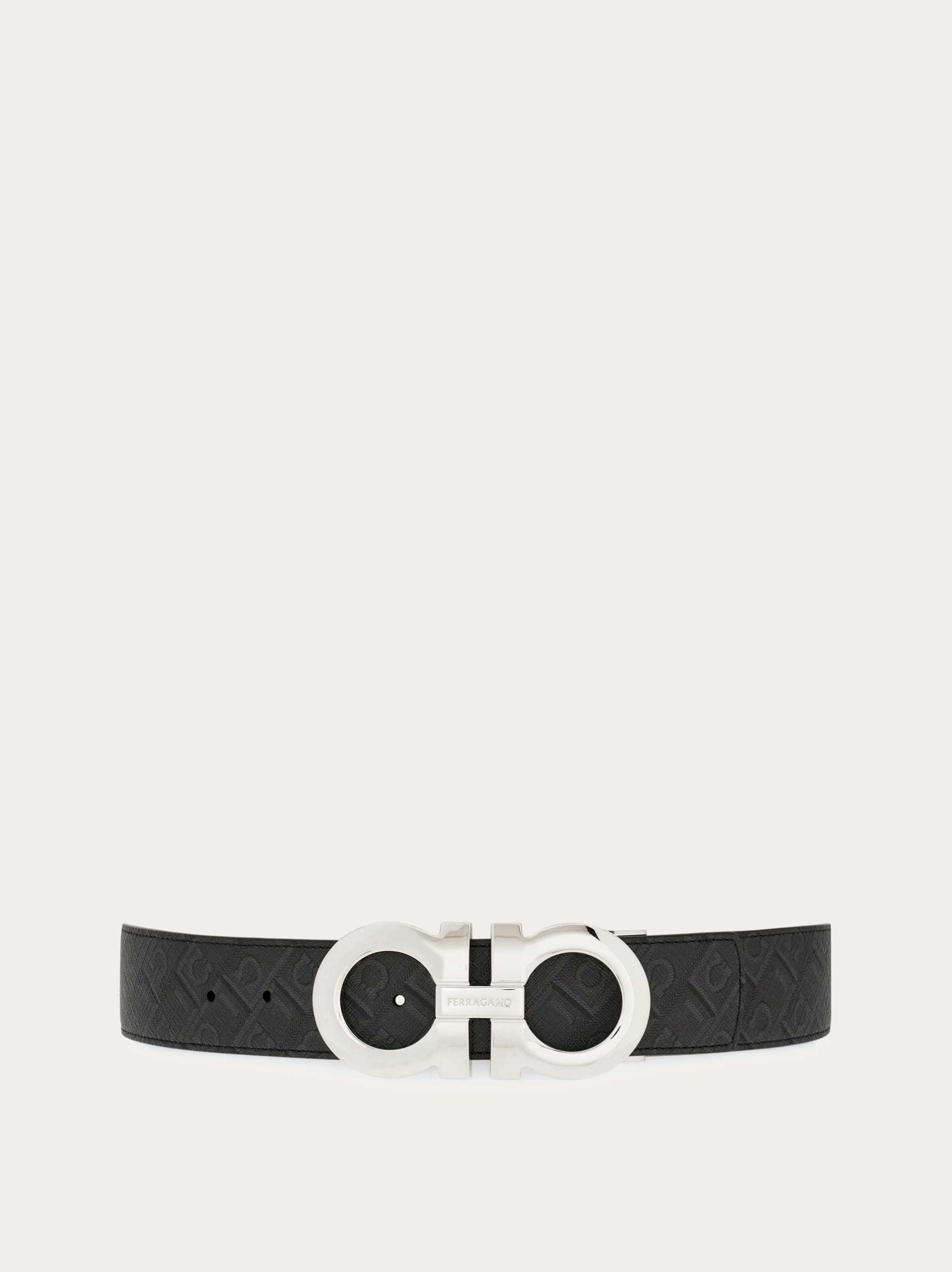 Salvatore Ferragamoレザーベルト ブラック×オフホワイト Reversible and adjustable Gancini belt - Men | Ferragamo