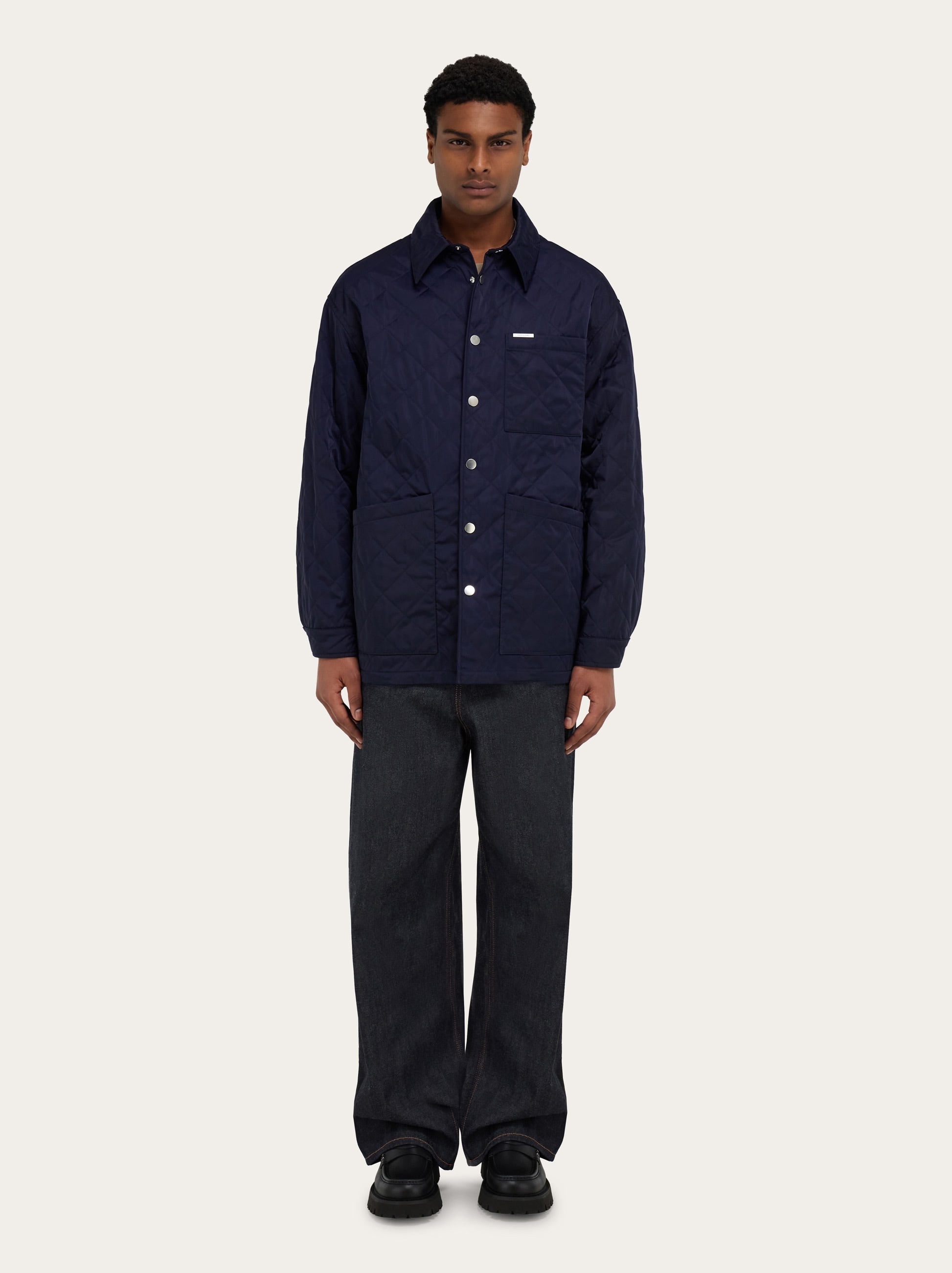 サルヴァトーレフェラガモ 中綿 ジャケット キルティング ブルー Quilted blouson - Men | Ferragamo