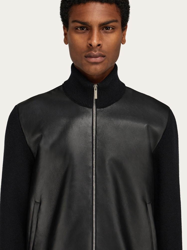 Bomber in pelle e lana Gallery image 4