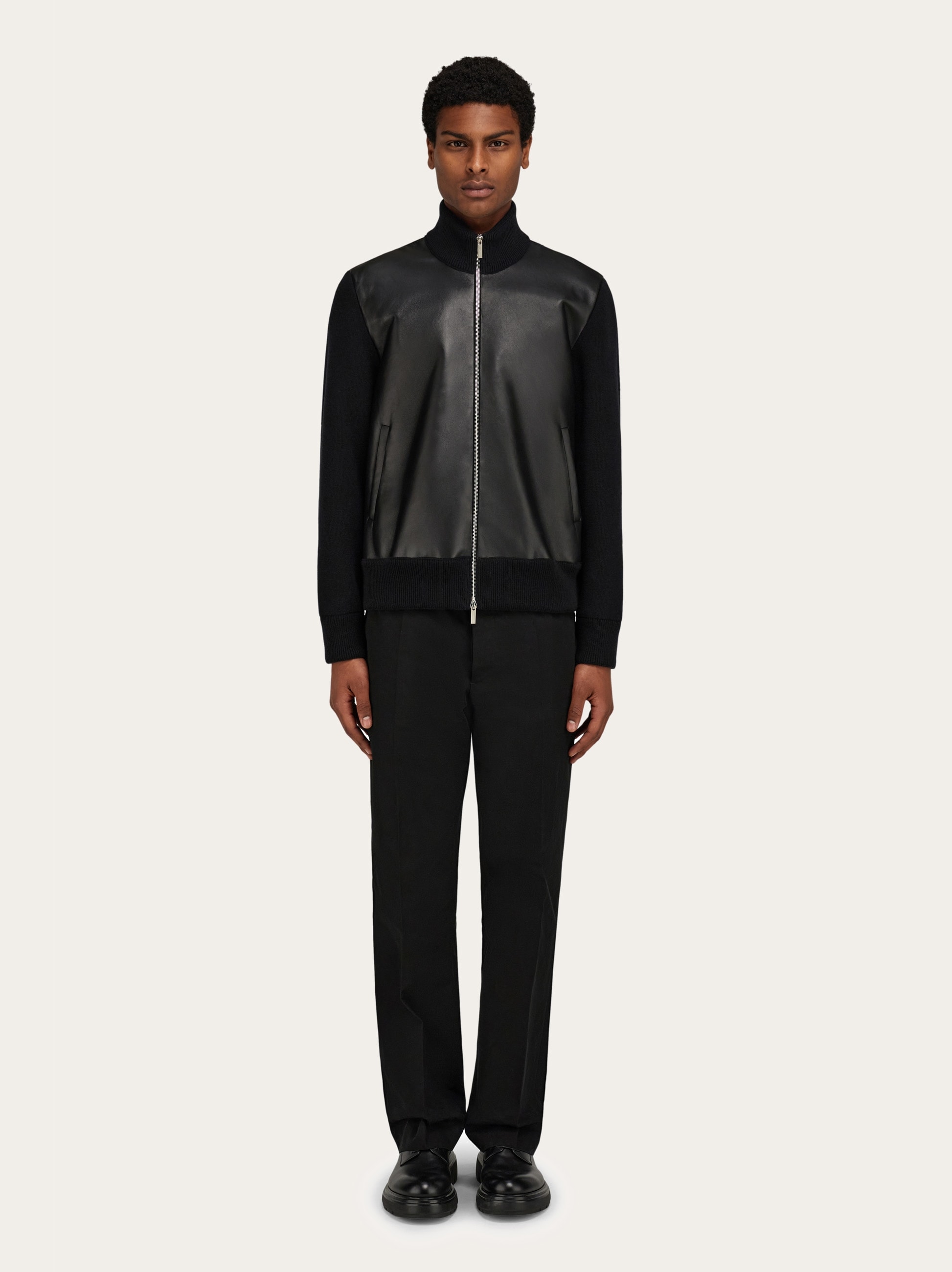 ジャケット SALVATORE FERRAGAMO BOMBER JACKET IN WOOL, SILK AND LINEN Bomber jacket in leather and wool - Men | Ferragamo