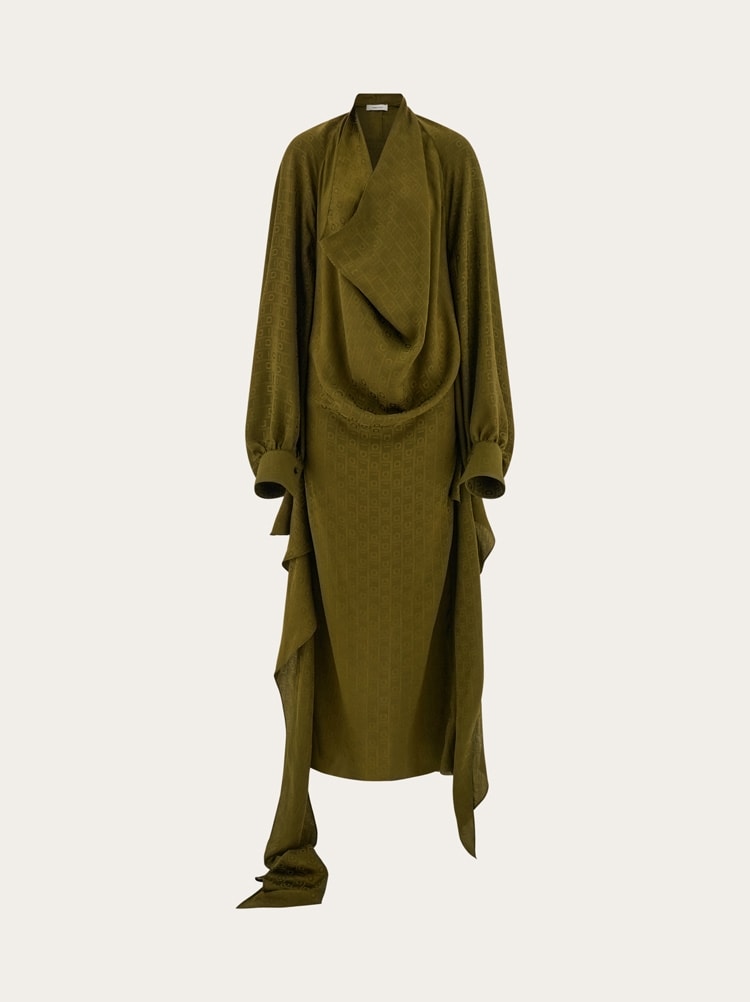 ワンピース FERRAGAMO DRESS (13G490780596 OLIVE) Layered silk dress with Ferragamo monogram motif - Women