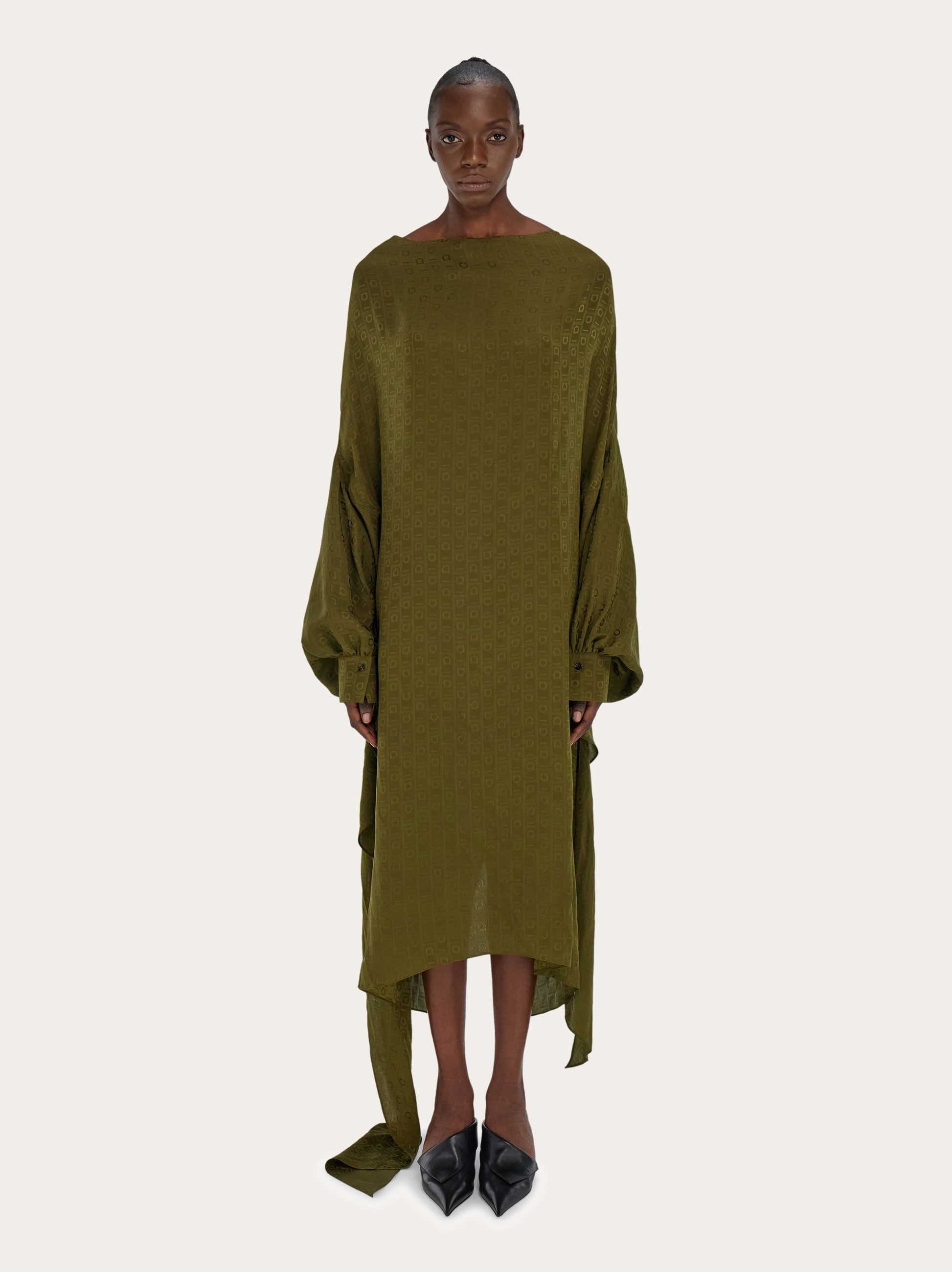 Layered silk dress with Ferragamo monogram motif - Women