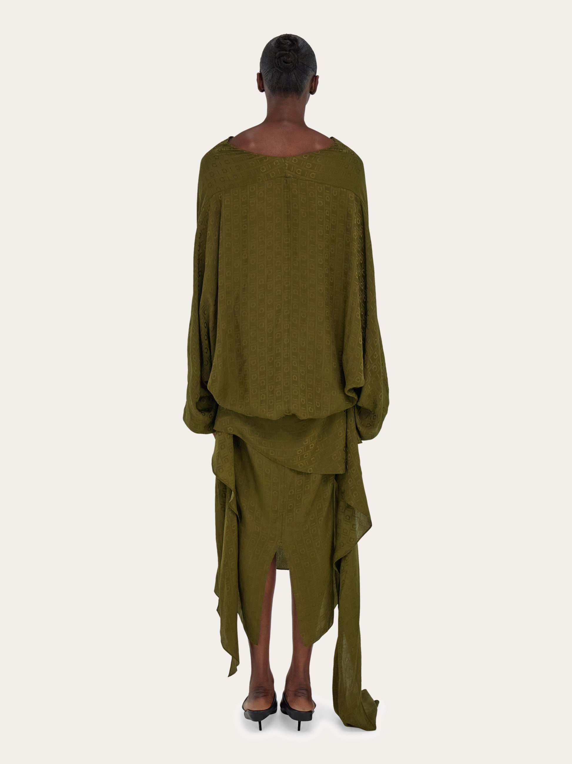Layered silk dress with Ferragamo monogram motif - Women