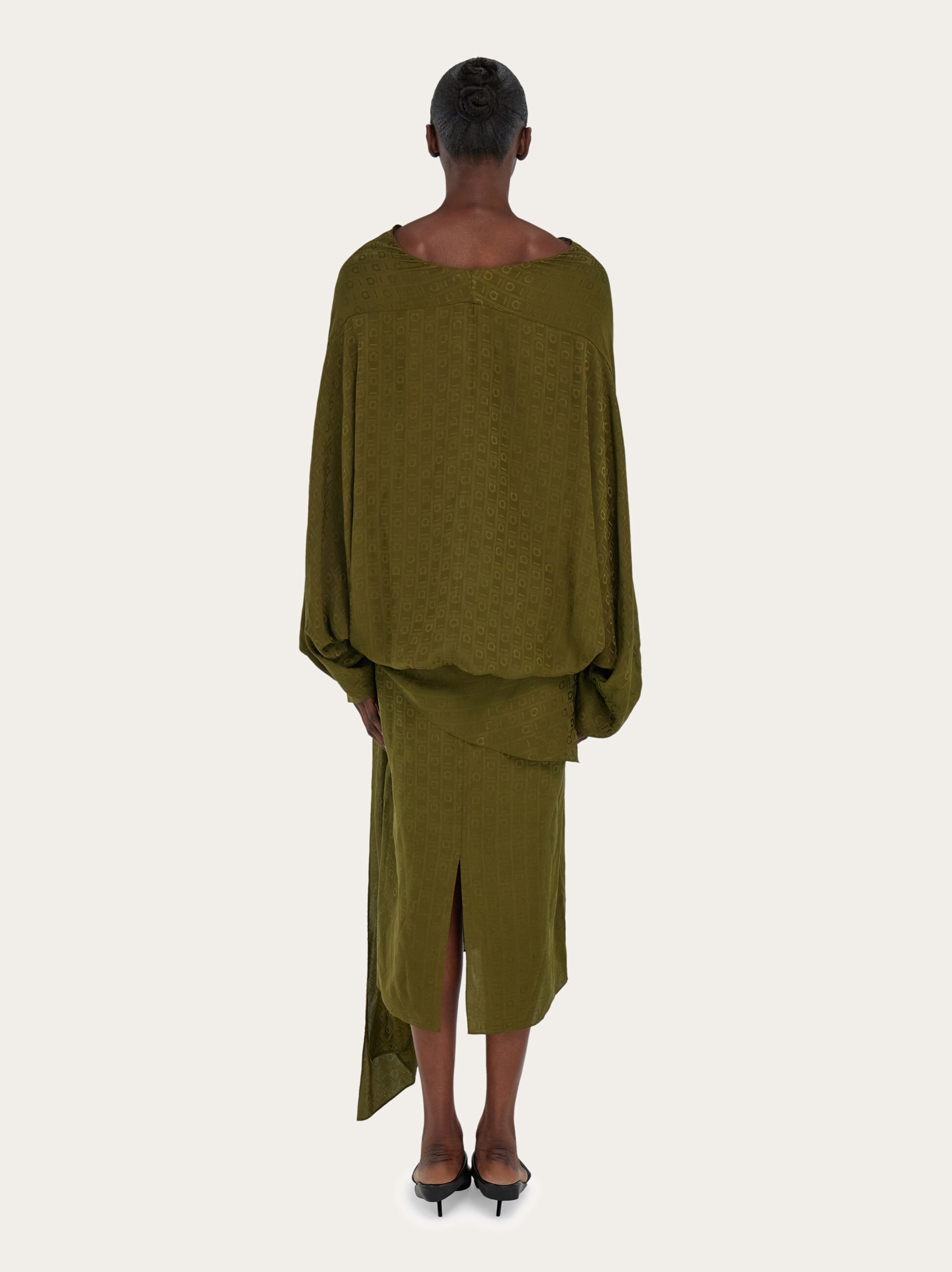 ワンピース Salvatore Ferragamo Olive Green Silk Dress Layered silk dress with Ferragamo monogram motif - Women