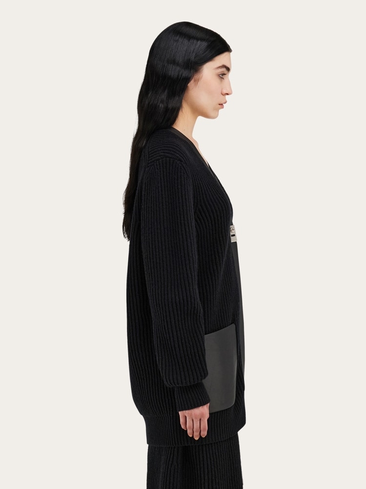 Longline cardigan with leather trim Gallery image 3