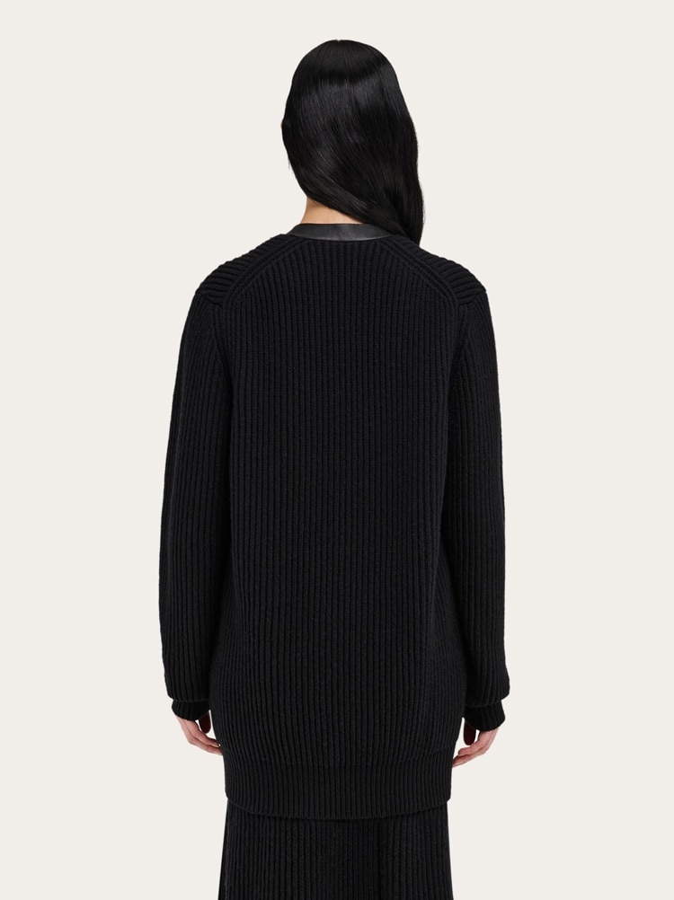 Longline cardigan with leather trim Gallery image 4
