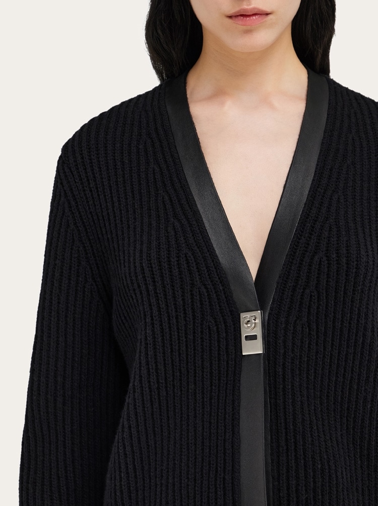Longline cardigan with leather trim Gallery image 5