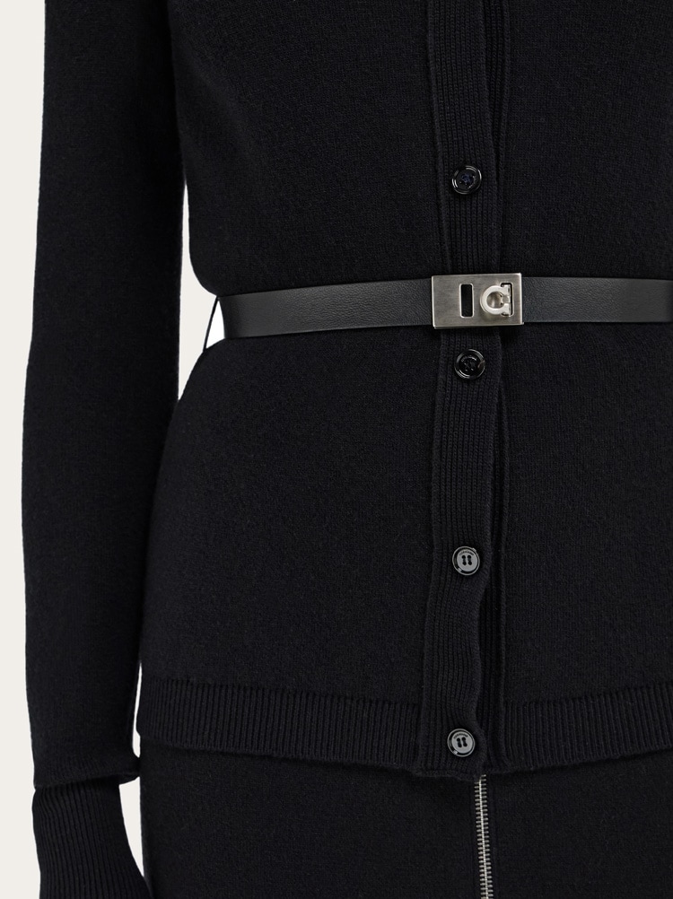 Pure wool cardigan with leather belt Gallery image 6