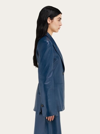 Salvatore Ferragamo レザーカラーツイードジャケット ネイビー ファンシーラメツイードジレ｜BIGI online store - ビギ