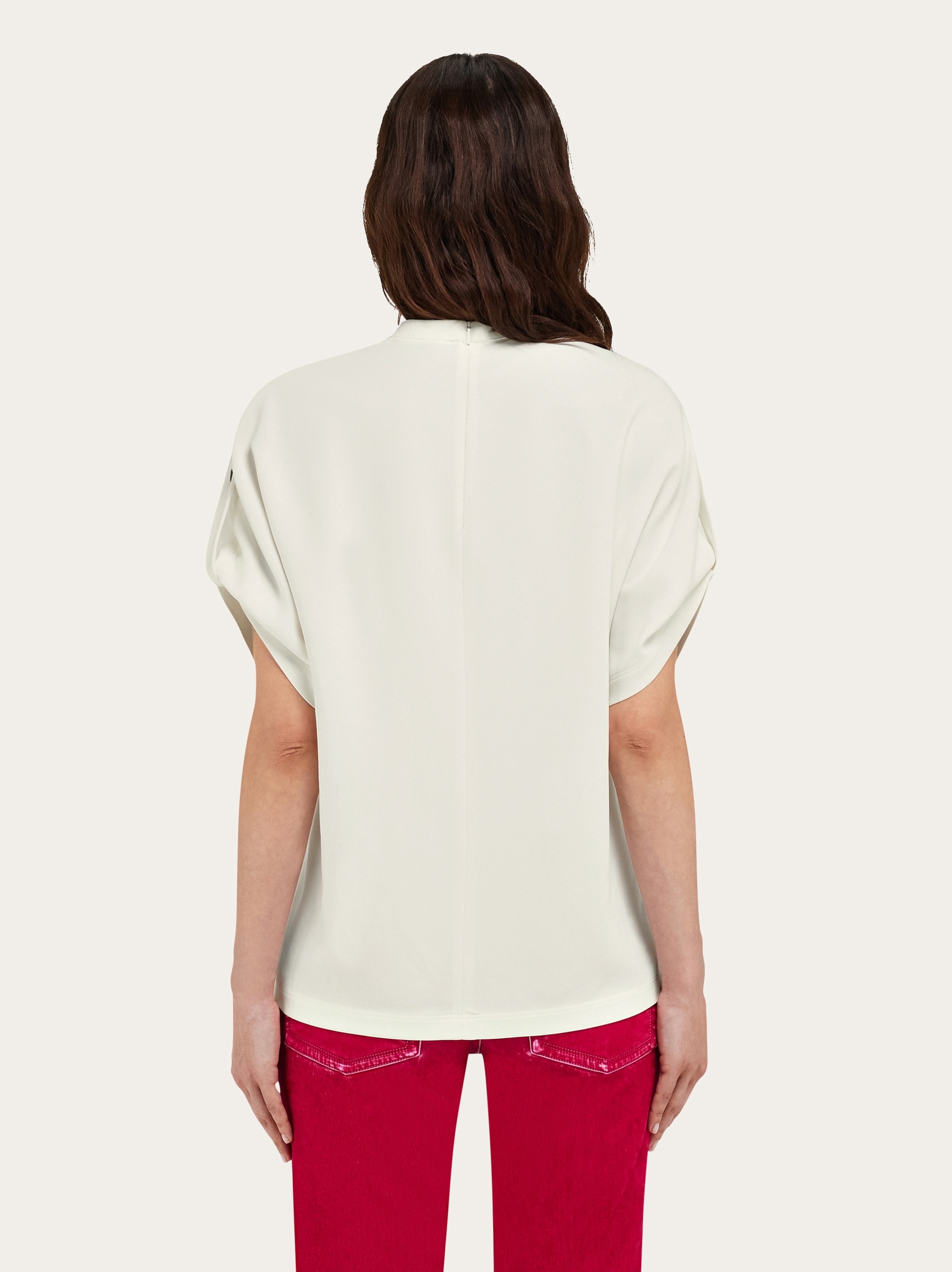 Crew neck T-shirt with turned up sleeve - Women | Ferragamo