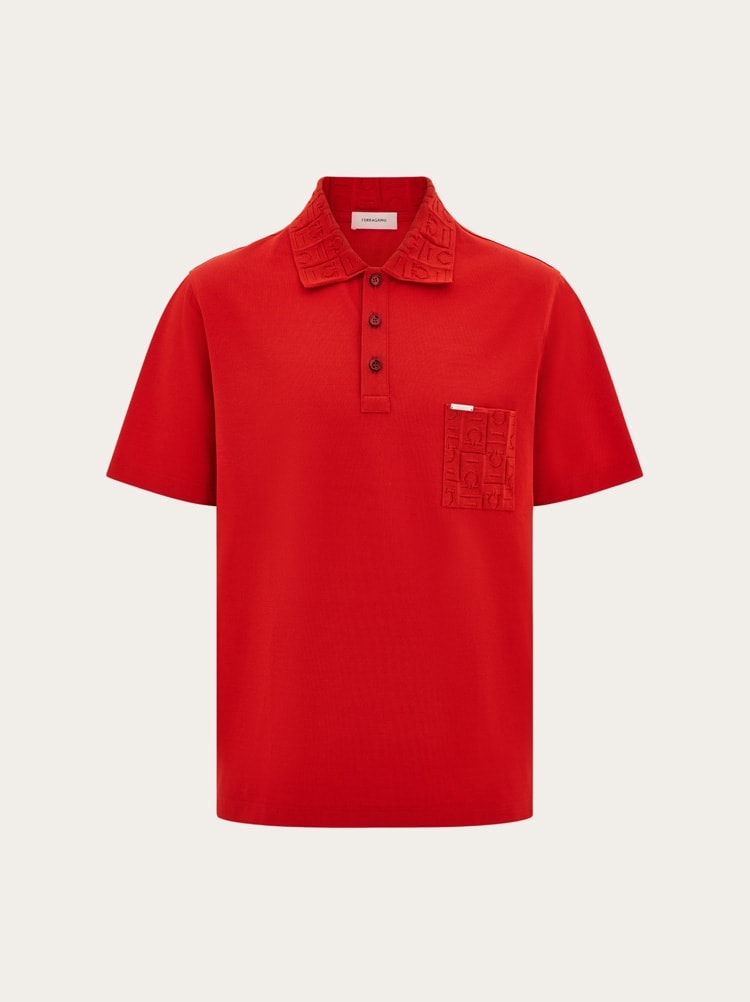 V-neck polo with jacquard pocket detail Gallery image 1