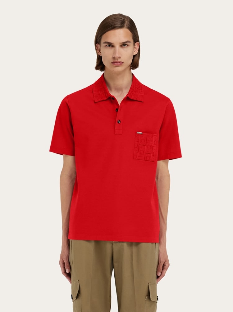 V-neck polo with jacquard pocket detail Gallery image 2