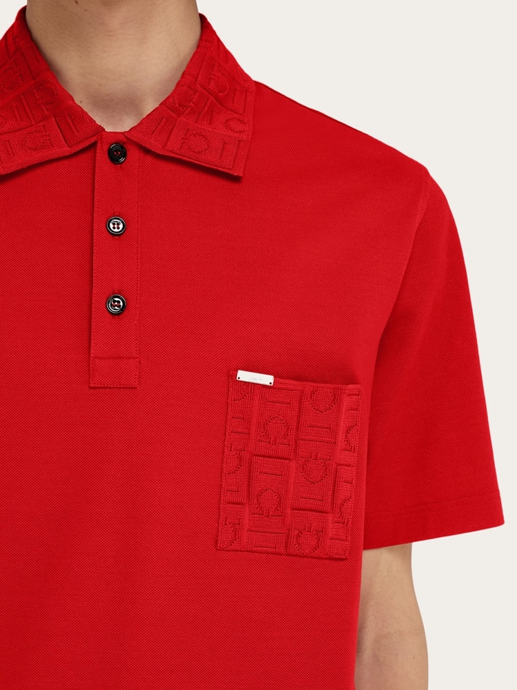 V-neck polo with jacquard pocket detail Gallery image 4