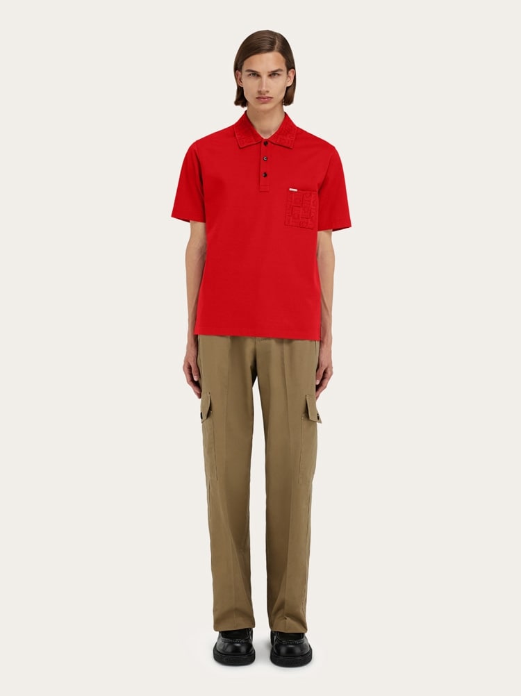 V-neck polo with jacquard pocket detail Gallery image 5
