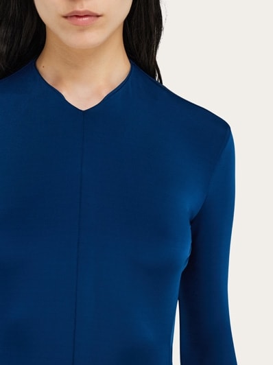 【23AW NEW】FERRAGAMO_woman / ウール コート / Navy Blue Colors block skater dress - Women | Ferragamo