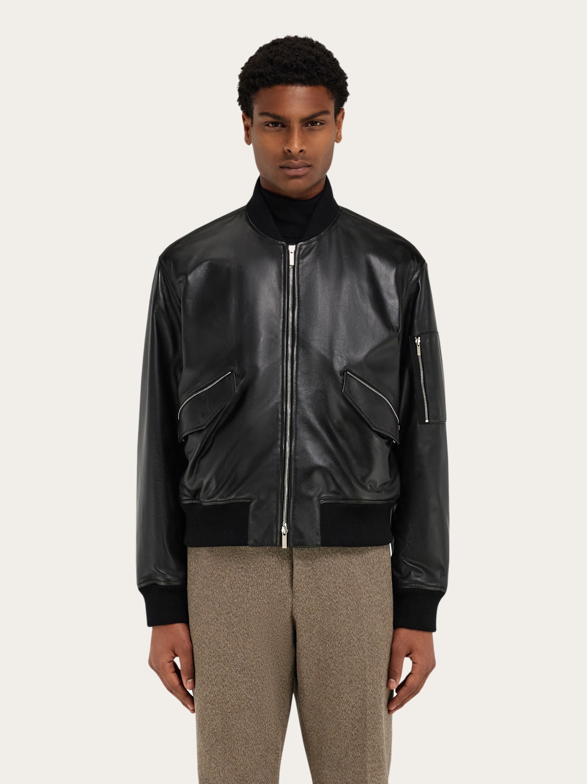 Bomber jacket in nappa leather - Men | Ferragamo