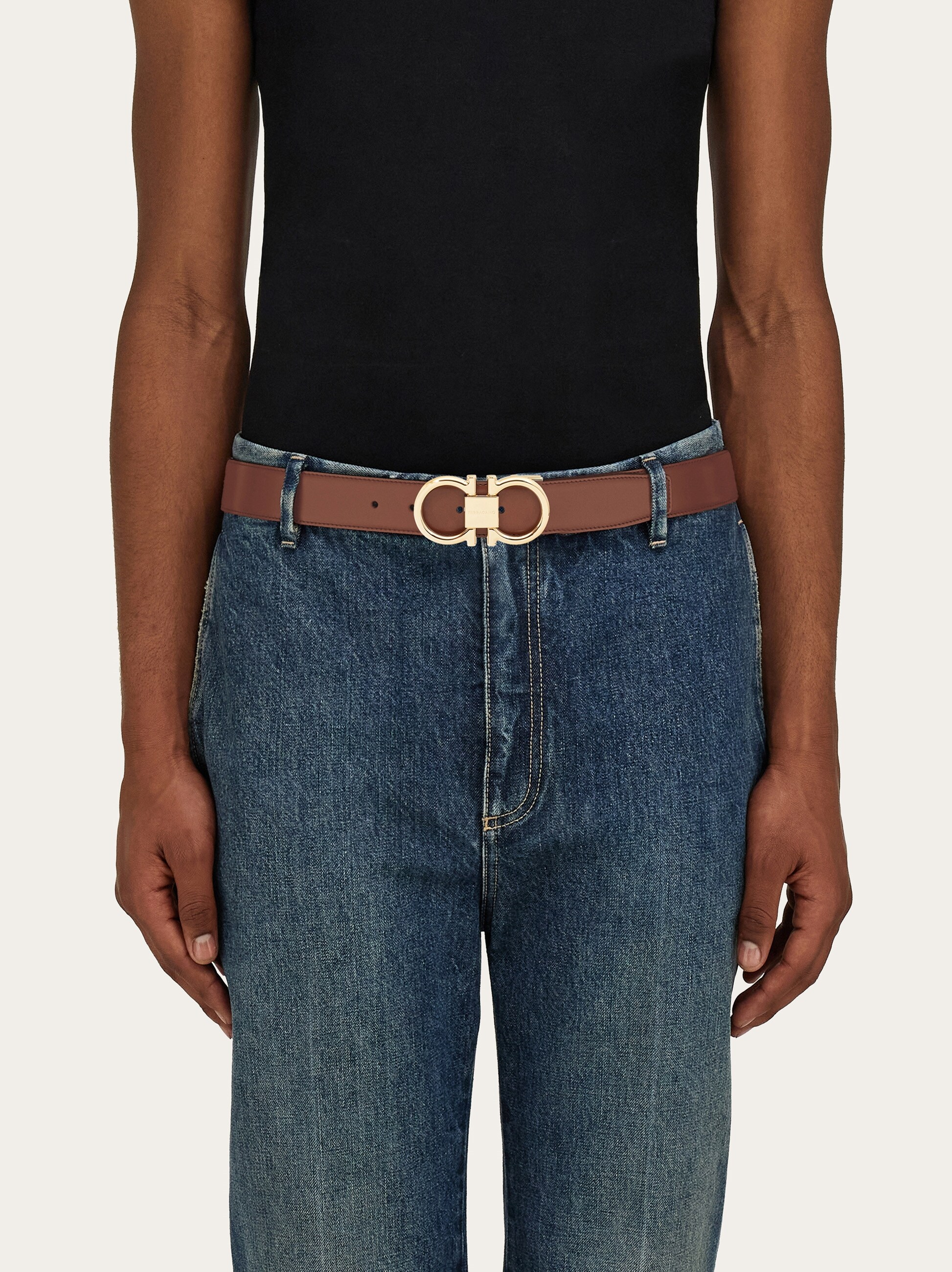 Salvatore Ferragamo Blue and Gold Gancini Belt Salvatore Ferragamo Ferragamo Blue Gancini Leather Belt  main image 2
