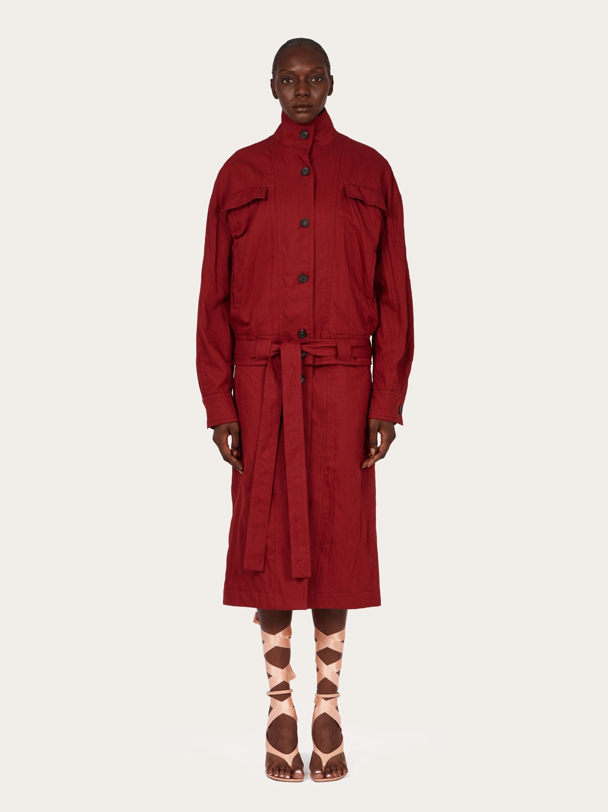 コート FERRAGAMO COAT (13G151777632 BORDEAUX) Ferragamo Tiziano Red Wool Blend Coat | italist