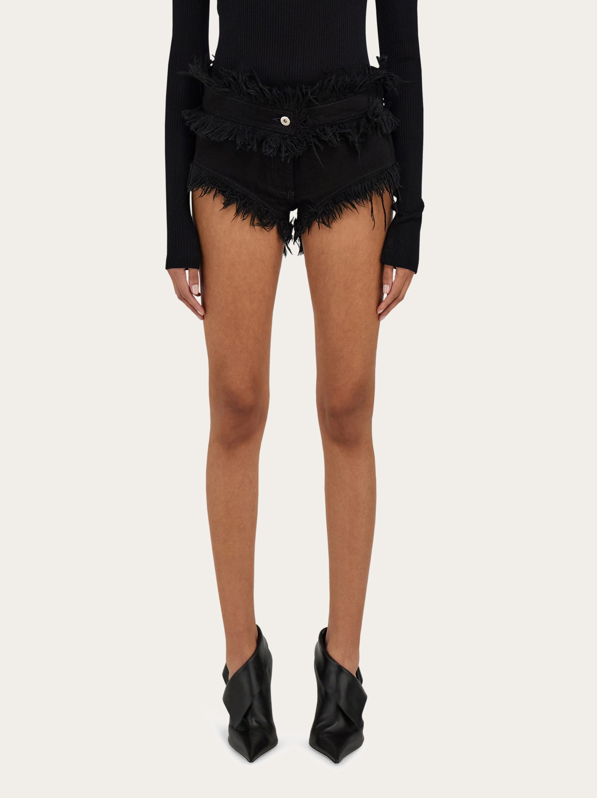 パンツ andwang fringe denim short pants fringe denim short pants