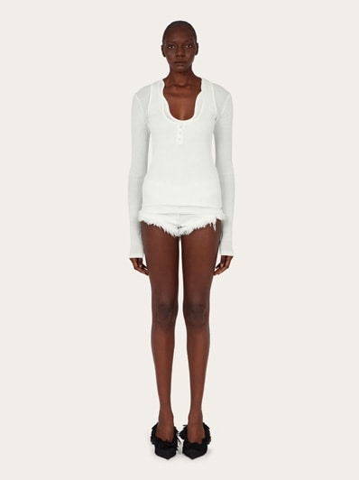 Ferragamo Cotton Top With Shaped Neckline ホワイト Ferragamo White Scoop Neck Tank Top Salvatore Ferragamo
