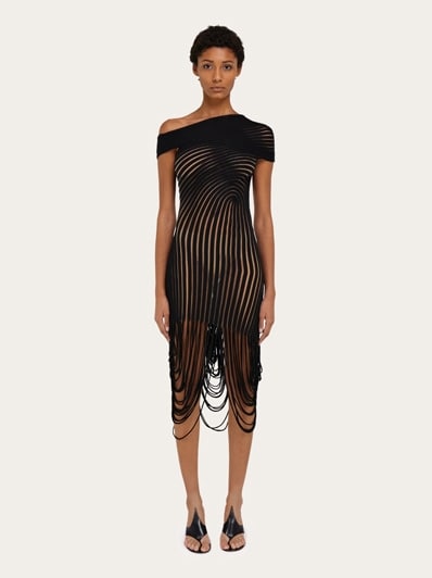 Midi dress with asymmetric drape - Women | Ferragamo