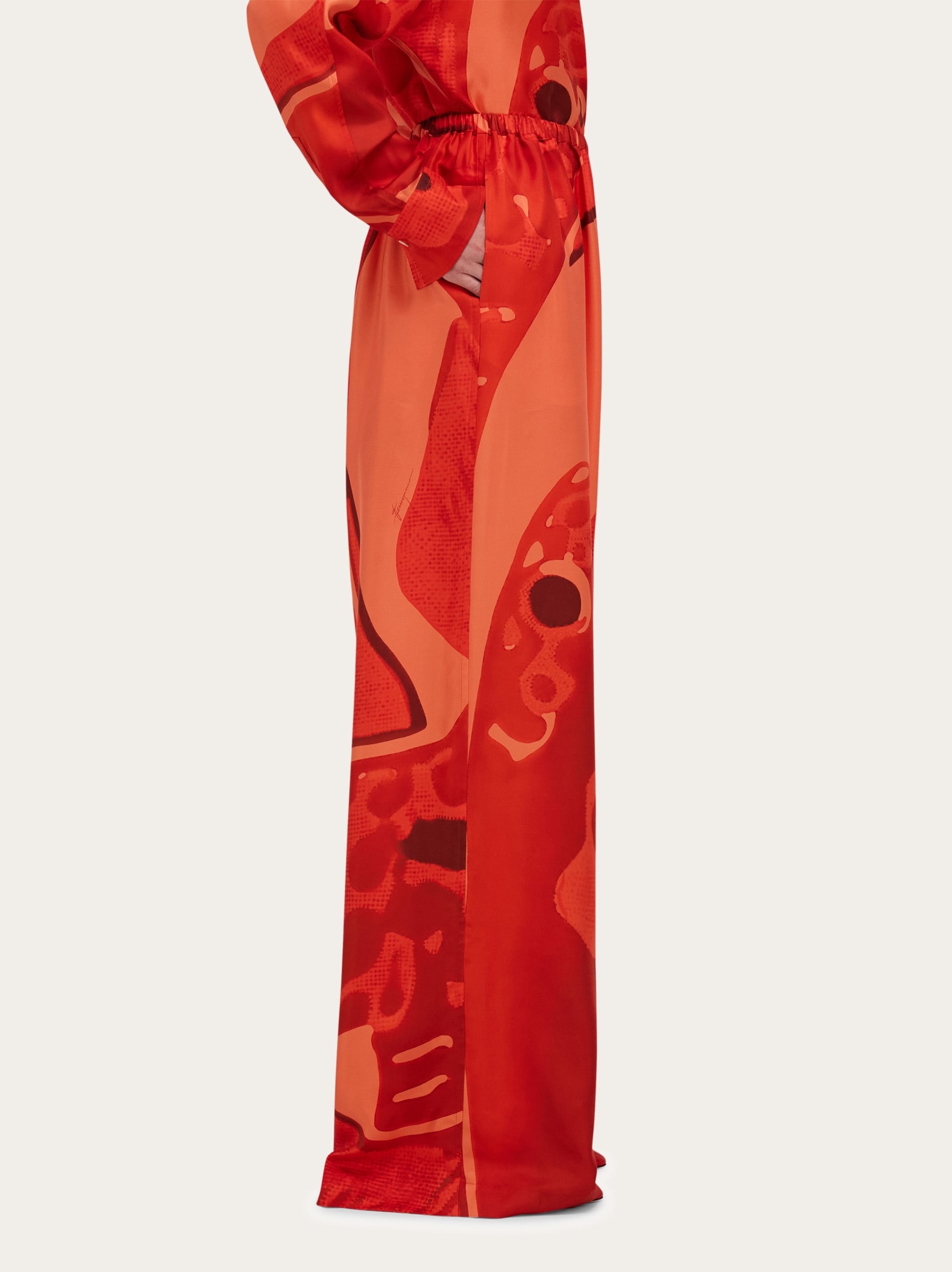 Fish print silk palazzo trousers - Women | Ferragamo