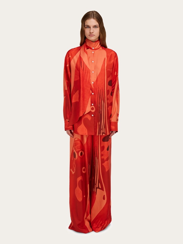 Fish print silk shirt with sash Gallery image 2