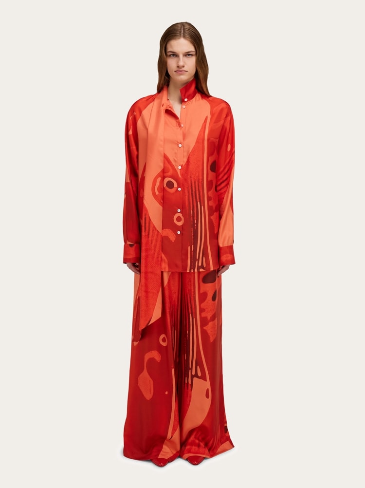 Fish print silk shirt with sash Gallery image 8