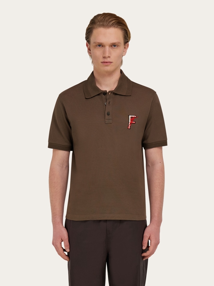 Cotton polo shirt with overlapping embroidery Gallery image 2