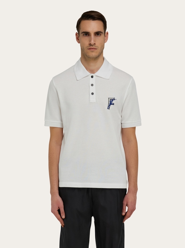 Cotton polo shirt with overlapping embroidery Gallery image 2
