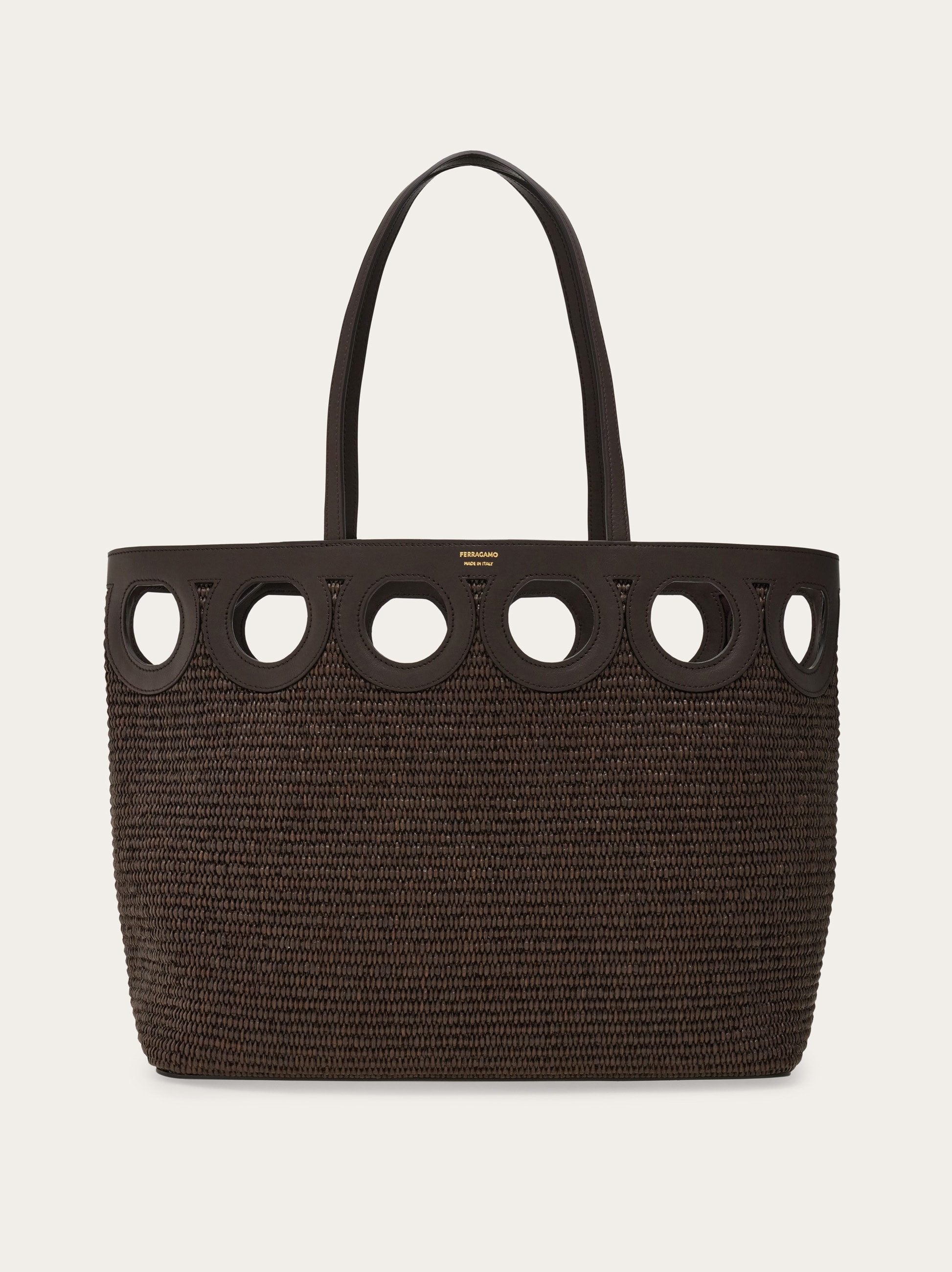 【SALVATORE FERRAGAMO】GANCINI STUDIO TOTE BAG SALVATORE FERRAGAMO Studio Gancini Large Coated Canvas Tote