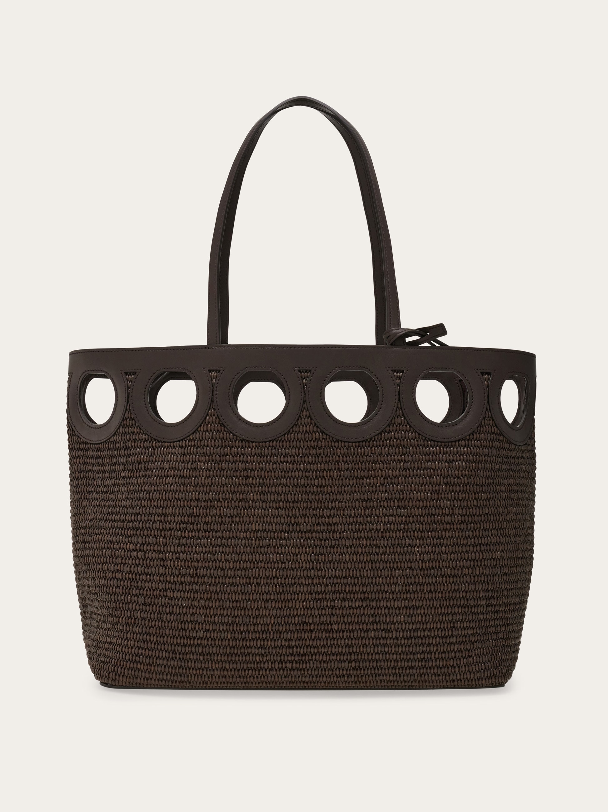 トートバッグ FERRAGAMO TOTE BAG FERRAGAMO Large F. Signature Raffia & Leather Tote Bag