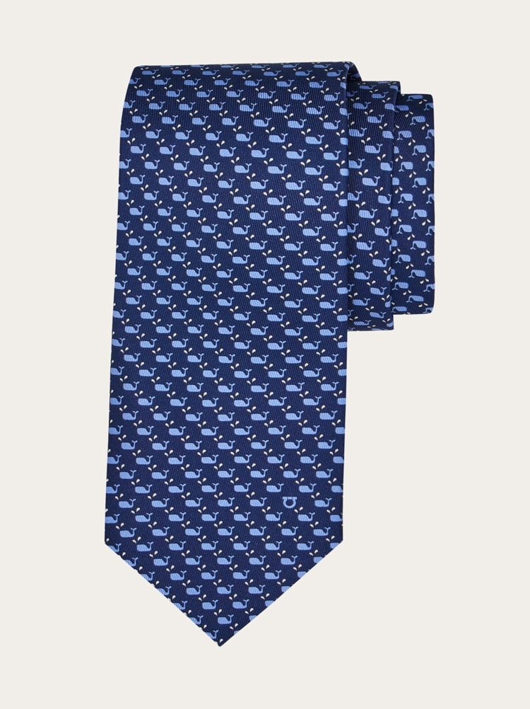 Whale print silk tie Gallery image 1