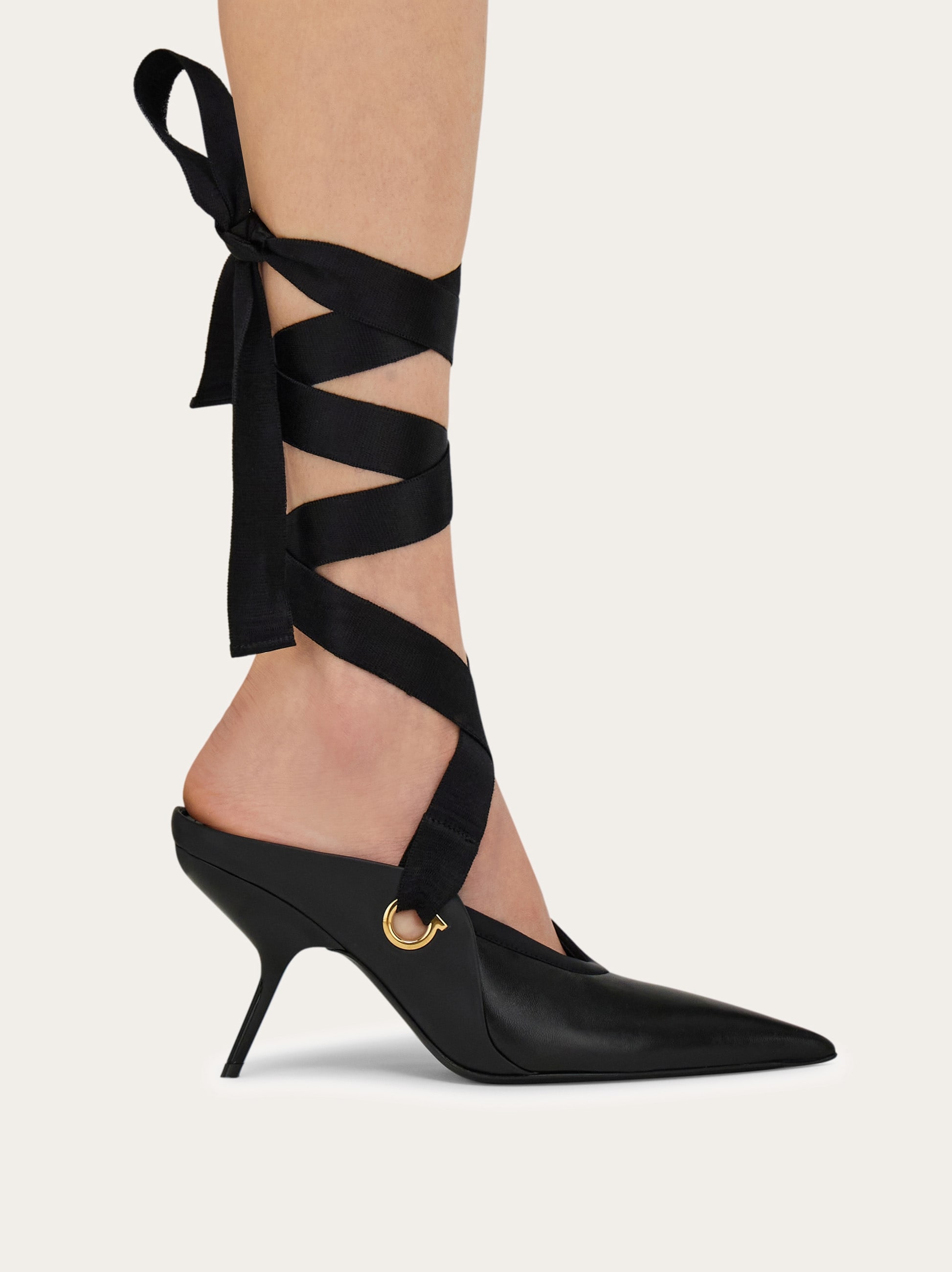 Pointed mule with ankle ribbon - Women | Ferragamo