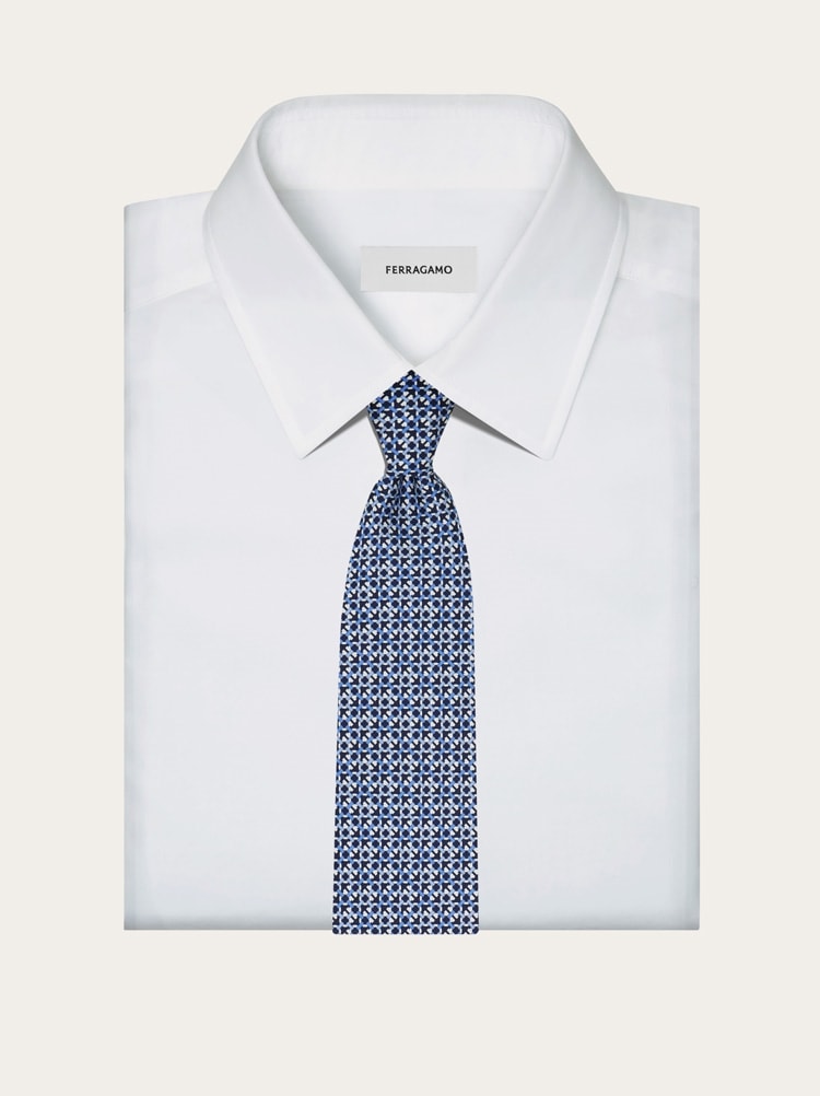 Gancini print silk tie Gallery image 4