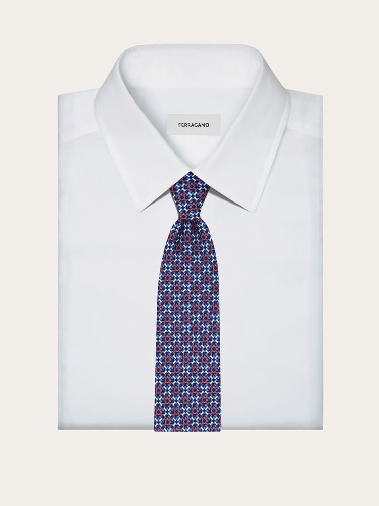 Gancini print silk tie Gallery image 4