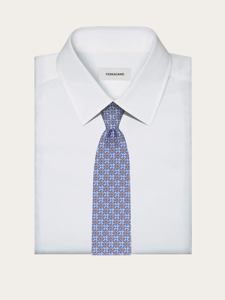 Gancini print silk tie Gallery image 4