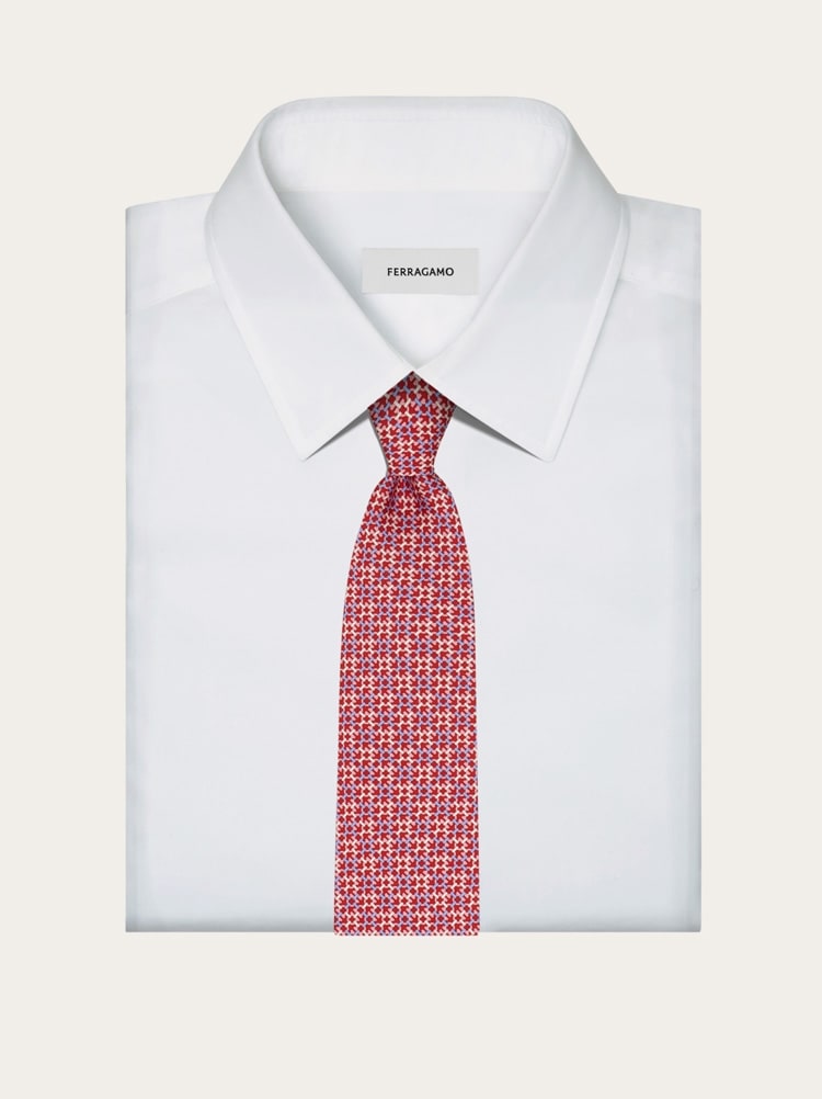 Gancini print silk tie Gallery image 4
