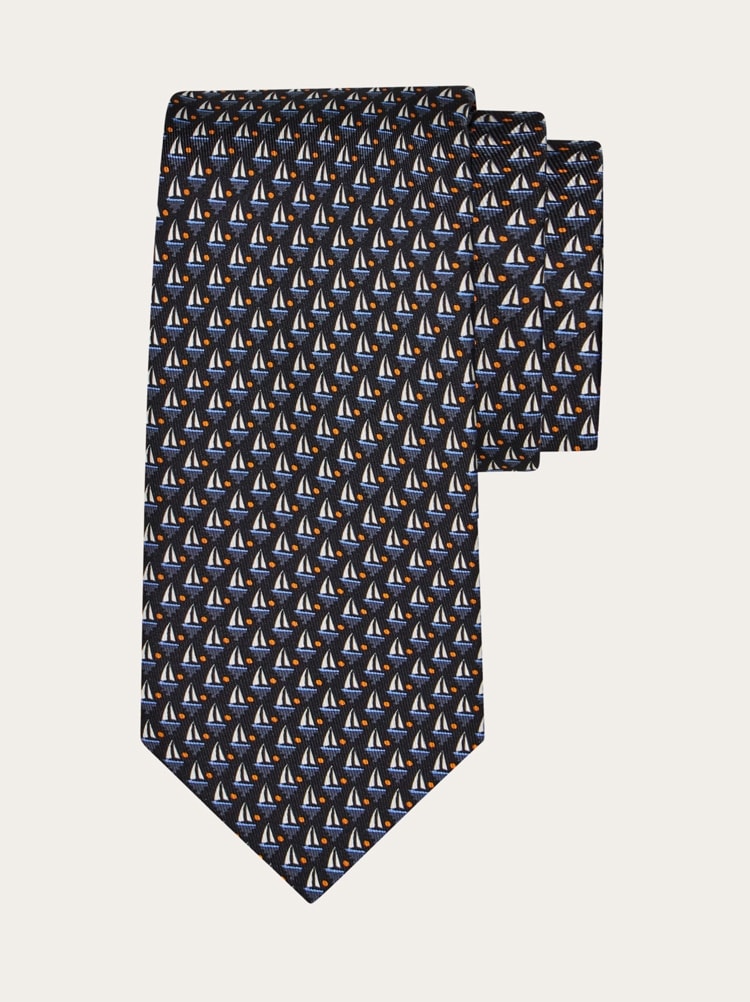 Sailing boat print silk tie Gallery image 1