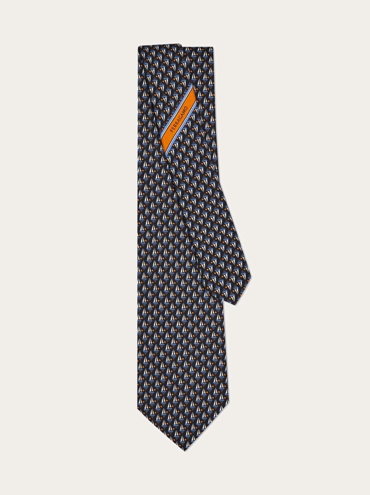 Sailing boat print silk tie Gallery image 3