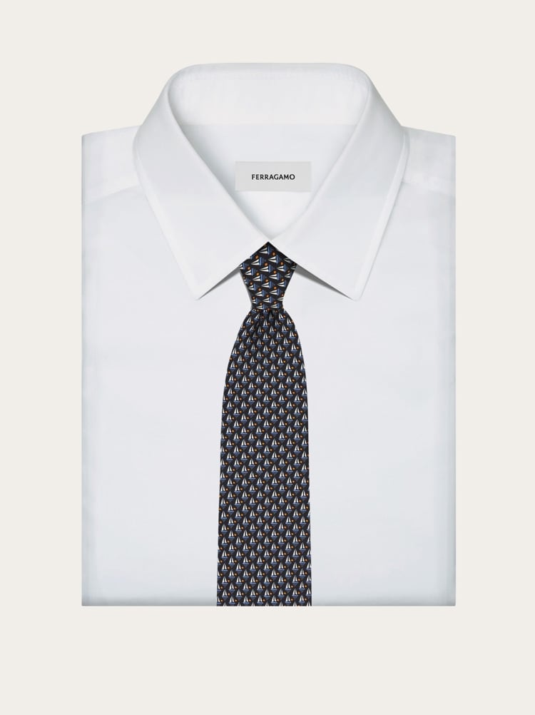 Sailing boat print silk tie Gallery image 4